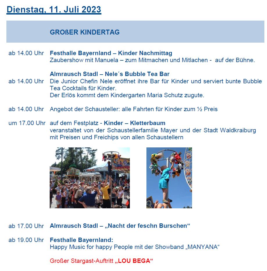 Programm Dienstag, 11. Juli 2023