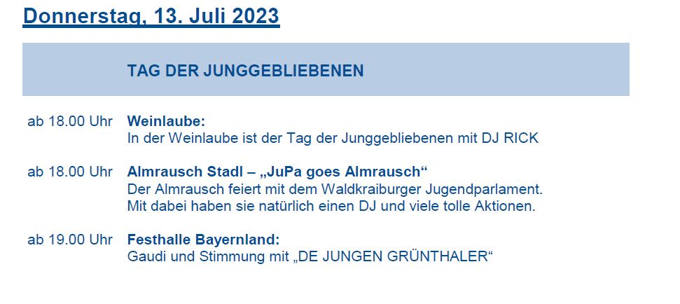 Programm Donnerstag, 13. Juli 