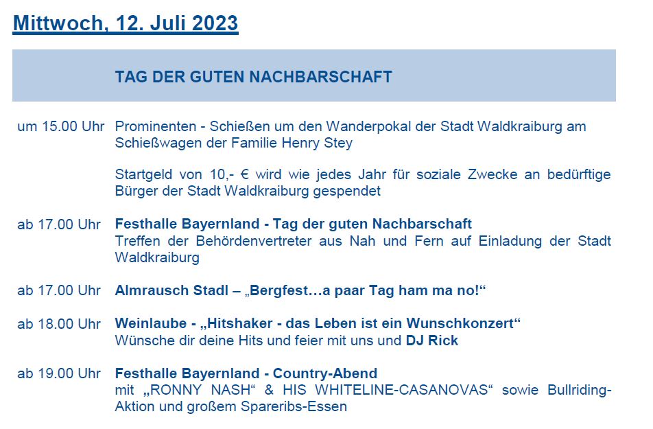 Programm Mittwoch 12. Juli 2023