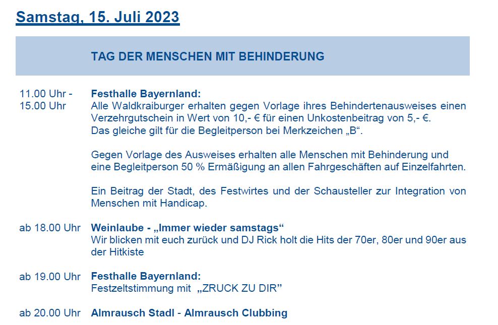 Programm Samstag, 15. Juli 