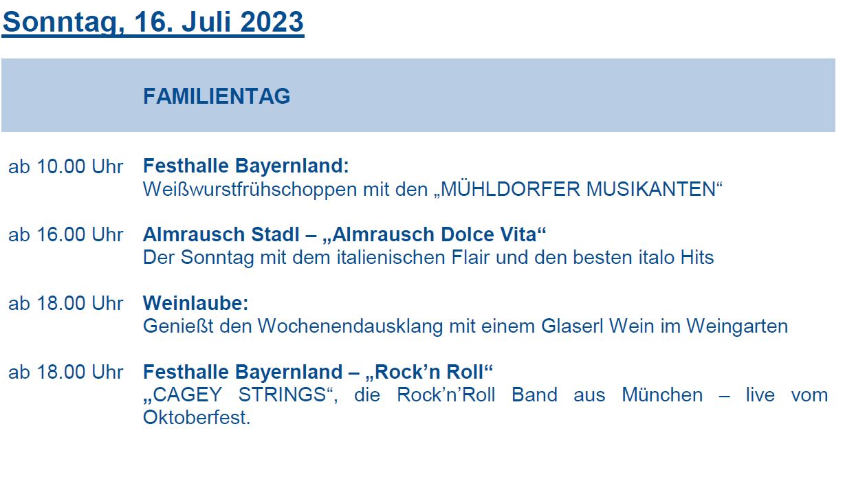 Programm Sonntag, 16. Juli 2023 neu