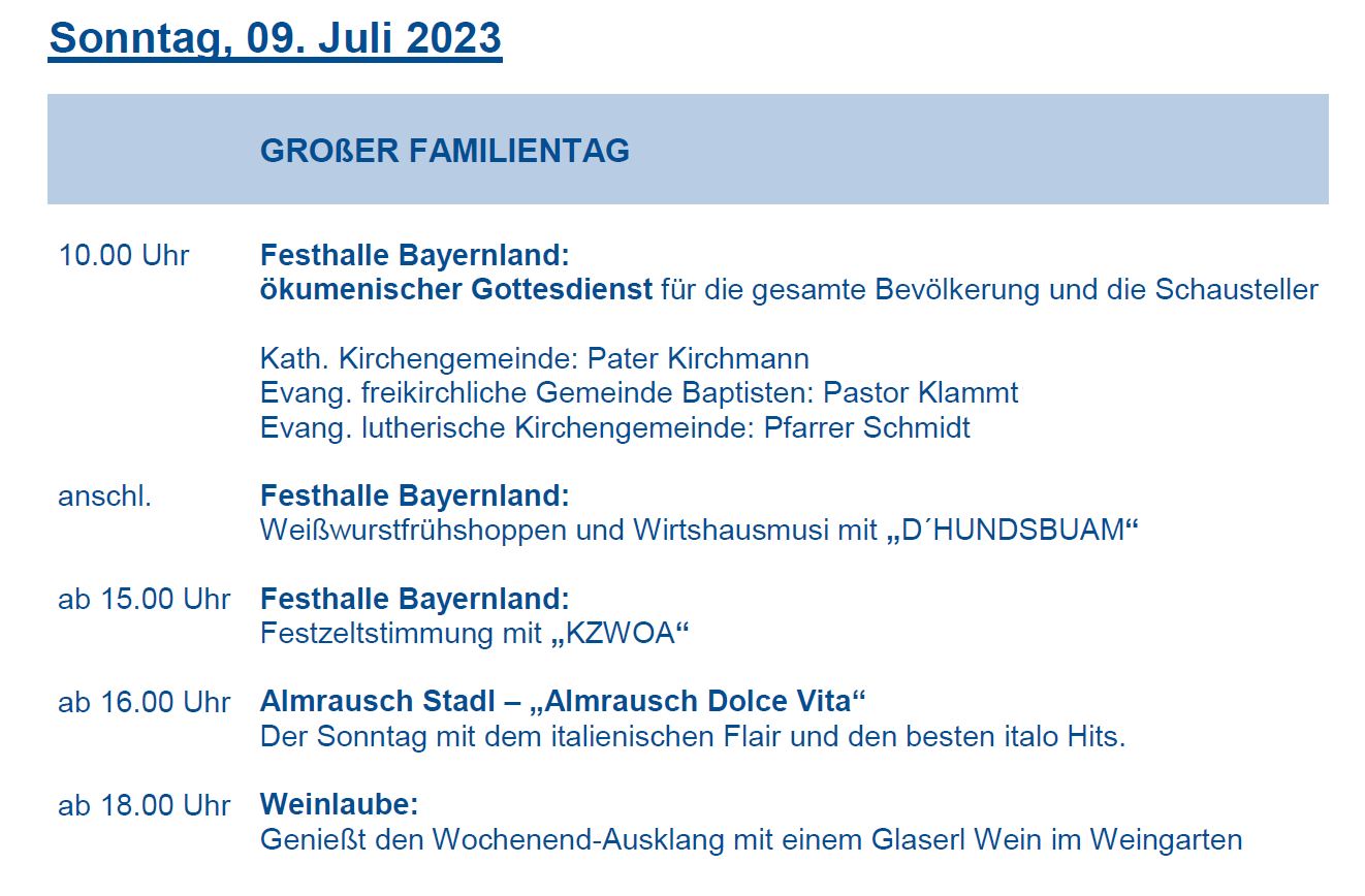 Programm Sonntag, 8. Juli 2023